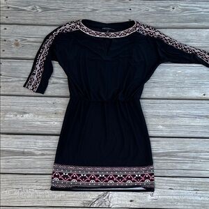 White House Black Market Black Dress with Red and White Embroidery almost new